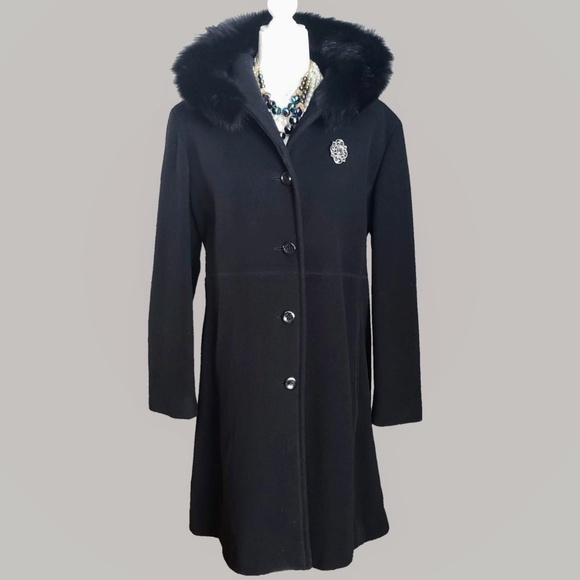 Liz Claiborne Jackets & Blazers - Liz Claiborne 16 Black 100% Wool Hooded Coat